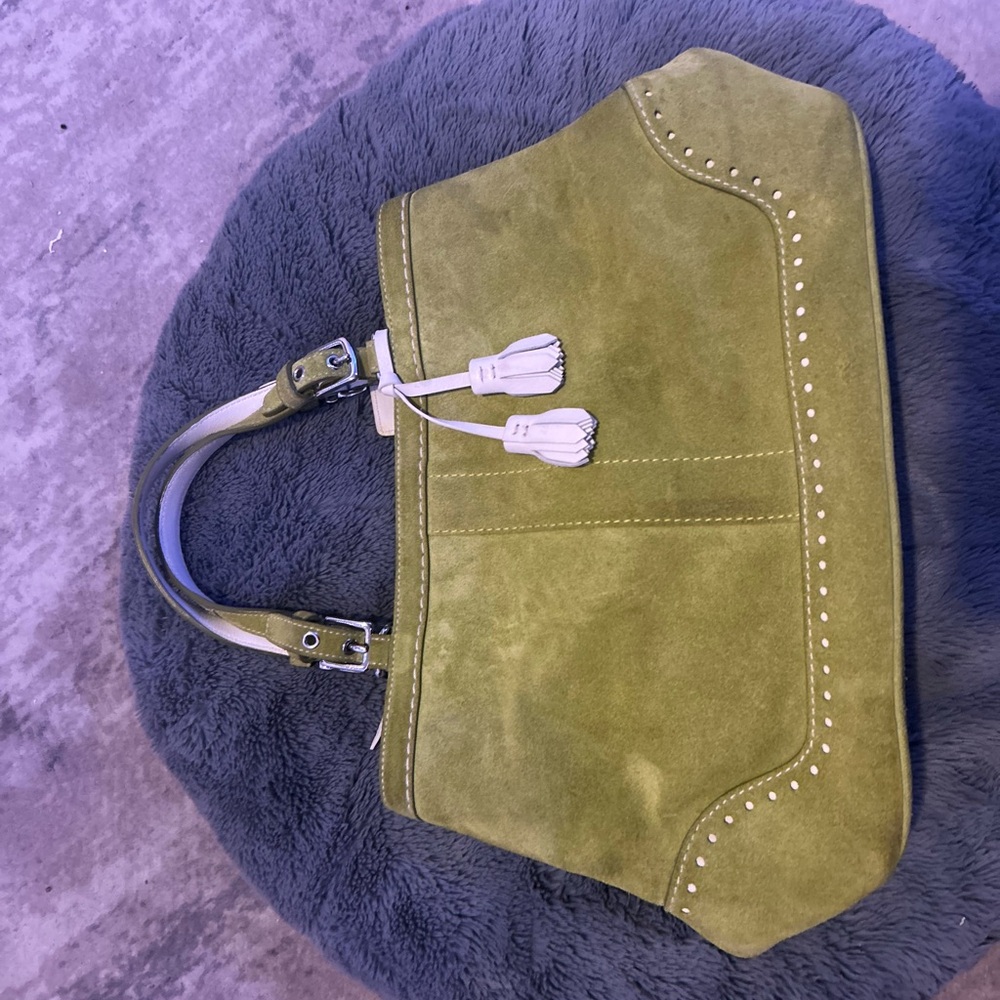 Coach Green Shoulder Bag with Suede Finish